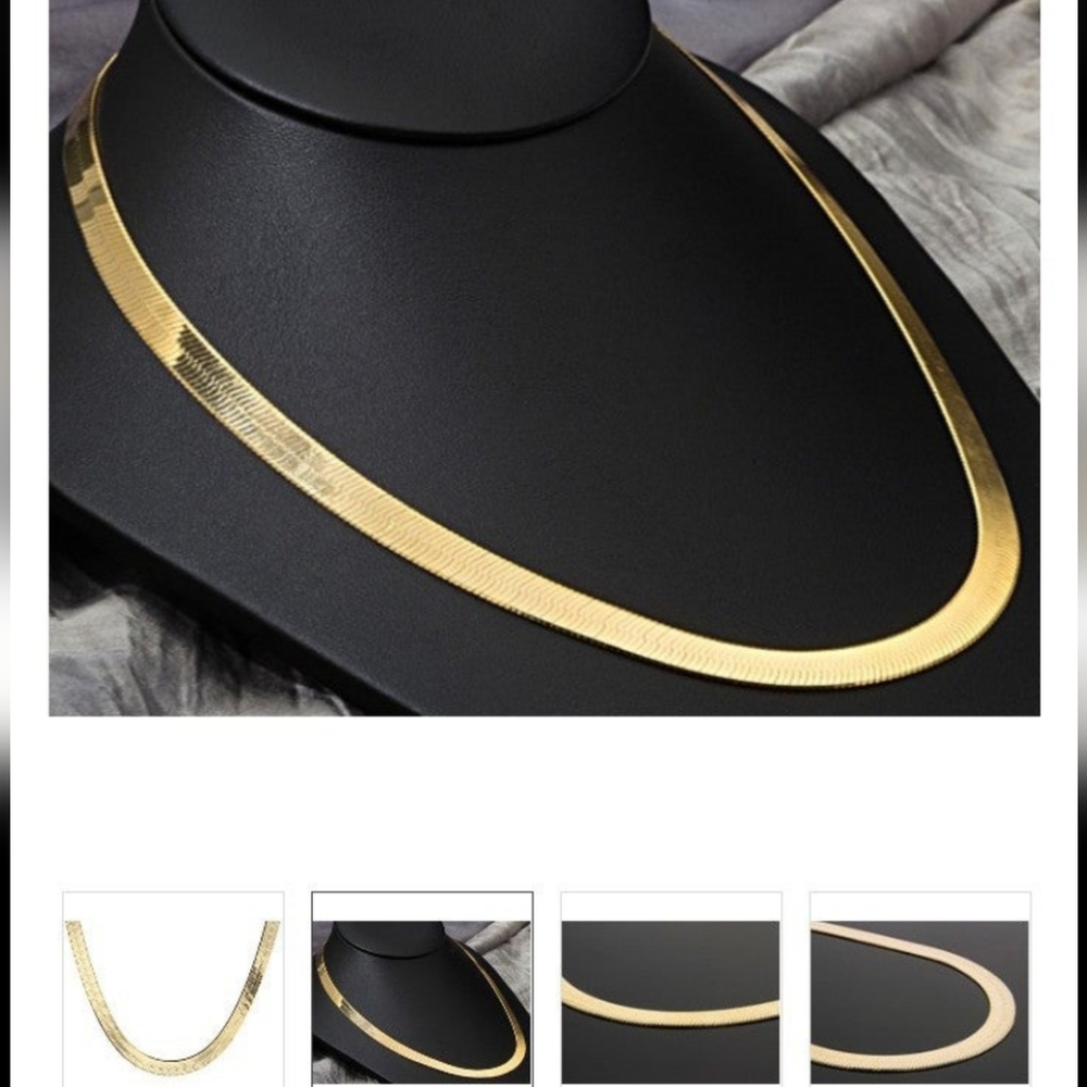 24K GOLD 7MM Herringbone Chain Necklace Marked 24KGP Gold Plated 24"